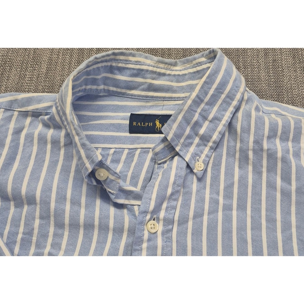 Ralph Lauren men's blue white striped button up long sleeve shirt LG embroidered - Picture 3 of 16